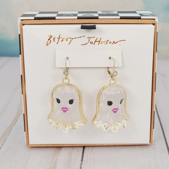 🔹️Betsey Johnson 🔹️Clear Ghost Earrings Halloween - Picture 1 of 4